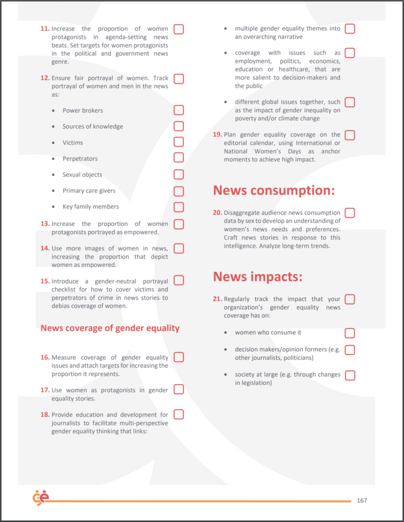 Gender parity in news checklist page two - author Luba Kassova